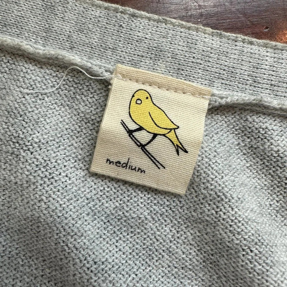 ANTHROPOLOGIE Sheer Chiffon Back Grey Striped Cardigan Sweater - size medium - Picture 5 of 6